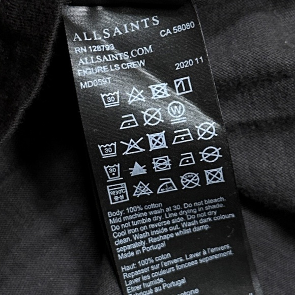 All Saints Figure Raw Hem Crewneck Gray L/S T Shirt Mens Large - Picture 6 of 8
